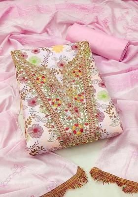 Pink Embroidered Poly Blend Kurta Set