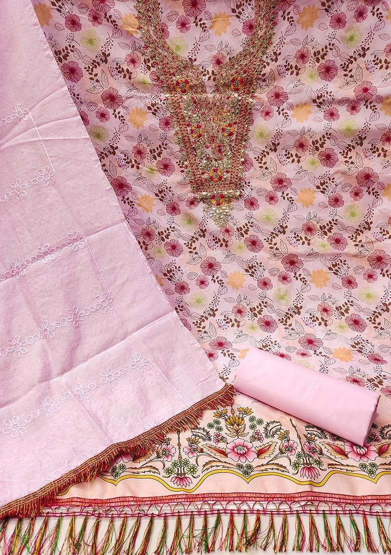 Pink Embroidered Blended Straight Kurta Set - Indya