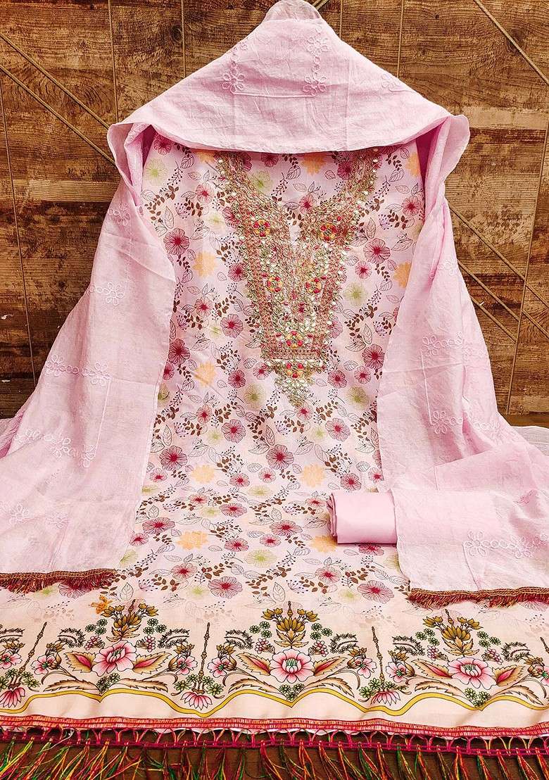 Pink Embroidered Blended Straight Kurta Set - Indya