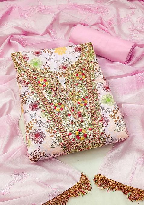 Pink Embroidered Poly Blend Kurta Set