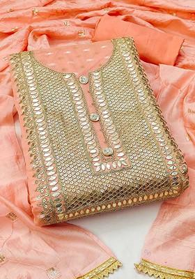 Peach Woven Poly Blend Kurta Set