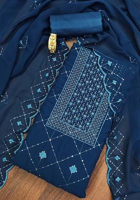 Teal Embroidered Poly Blend Kurta Set