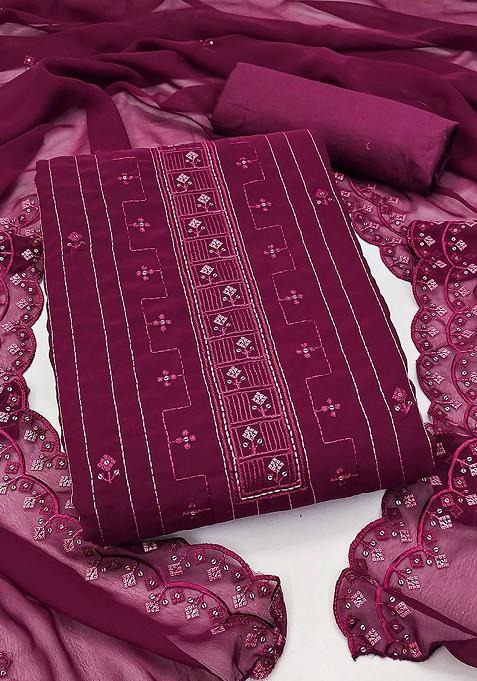 Purple Embellished Poly Blend Kurta Set