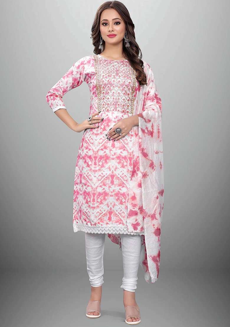 Pink Tie And Dye Blended Anarkali Set - Indya