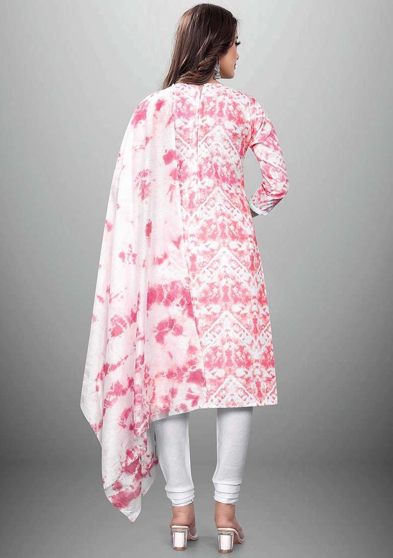 Pink Tie And Dye Blended Anarkali Set - Indya