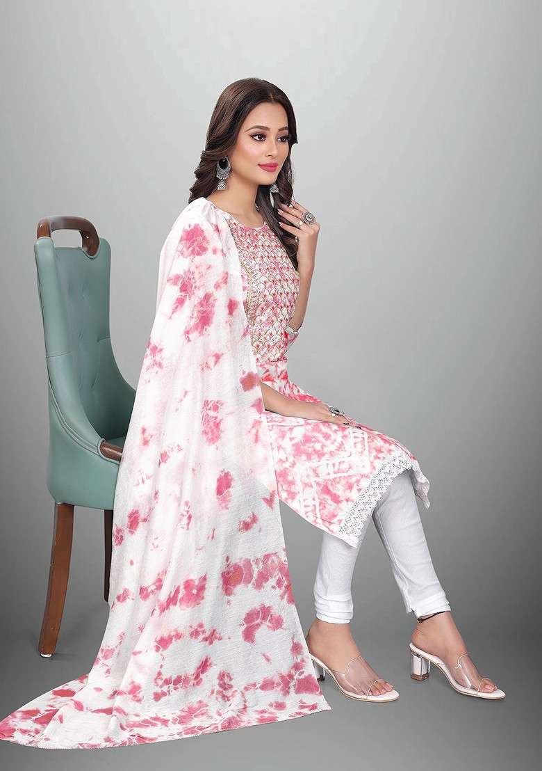 Pink Tie And Dye Blended Anarkali Set - Indya