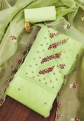 Green Embroidered Poly Blend Kurta Set