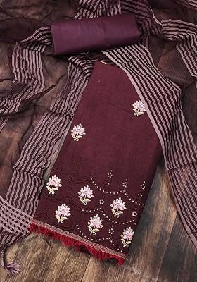 Magenta Embroidered Poly Blend Kurta Set