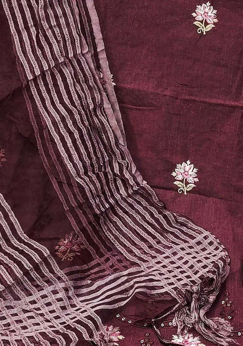 Magenta Embroidered Blended Punjabi Suit - Indya