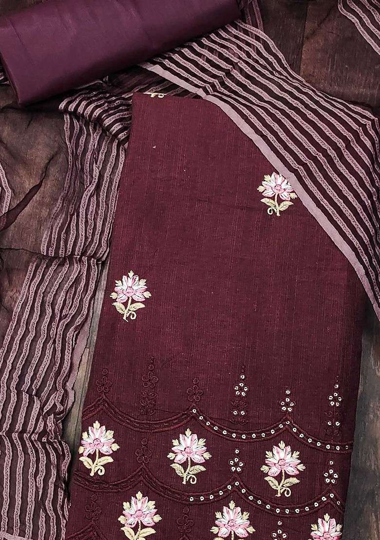 Magenta Embroidered Blended Punjabi Suit - Indya