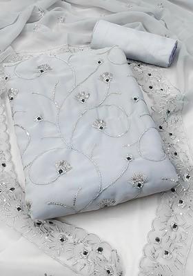 Grey Embroidered Poly Blend Kurta Set