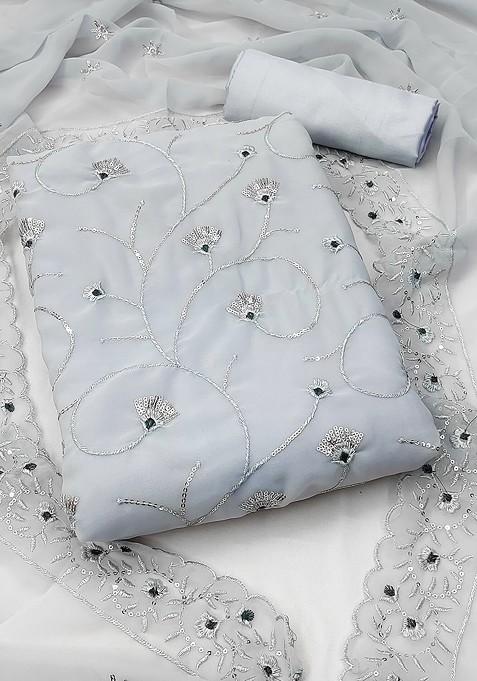 Grey Embroidered Poly Blend Kurta Set