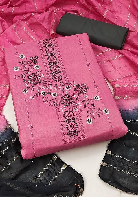 Pink Embroidered Poly Blend Kurta Set
