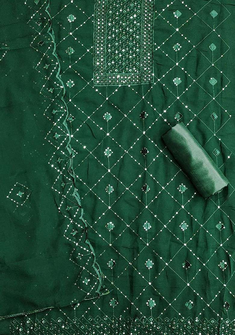 Green Sequin Work Blended Straight Kurta Set - Indya