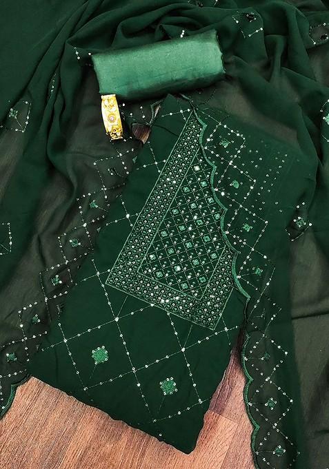 Green Embroidered Poly Blend Kurta Set
