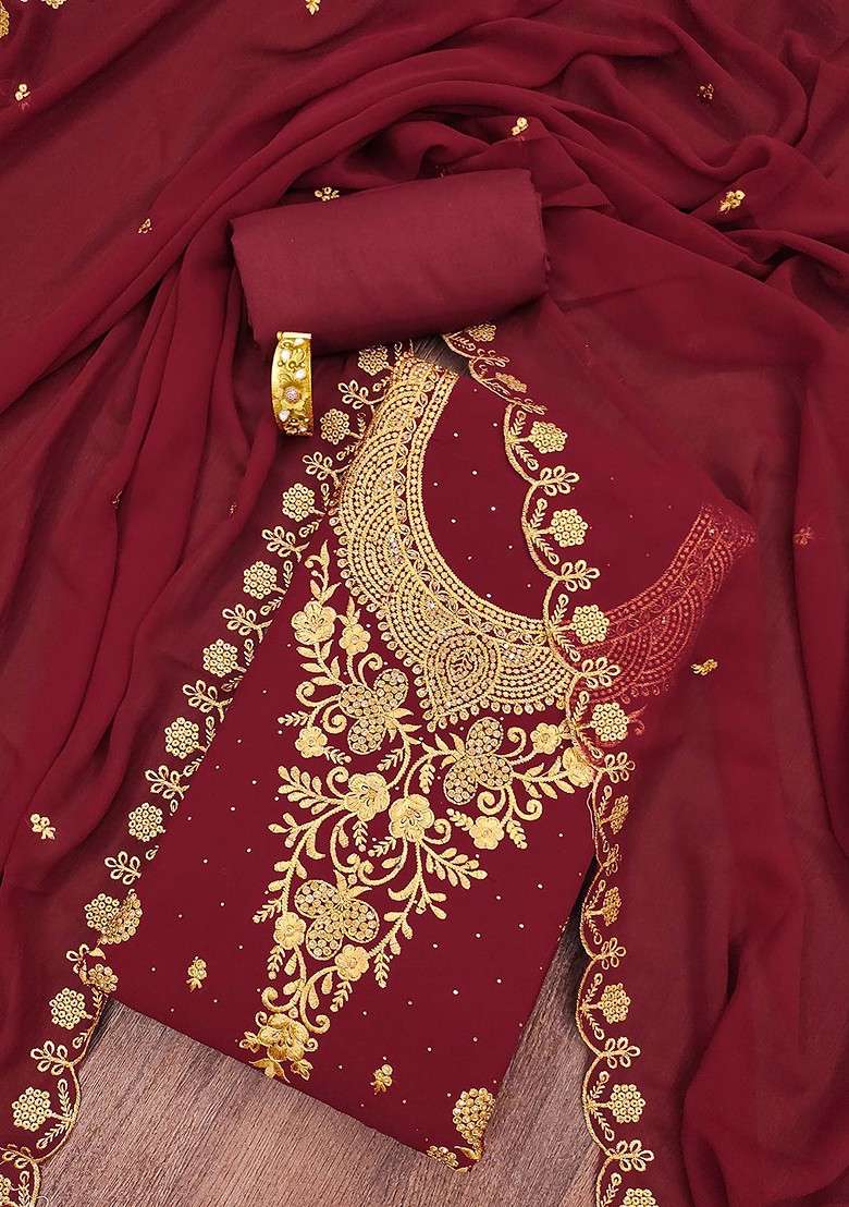 Maroon Embroidered Blended Straight Kurta Set - Indya