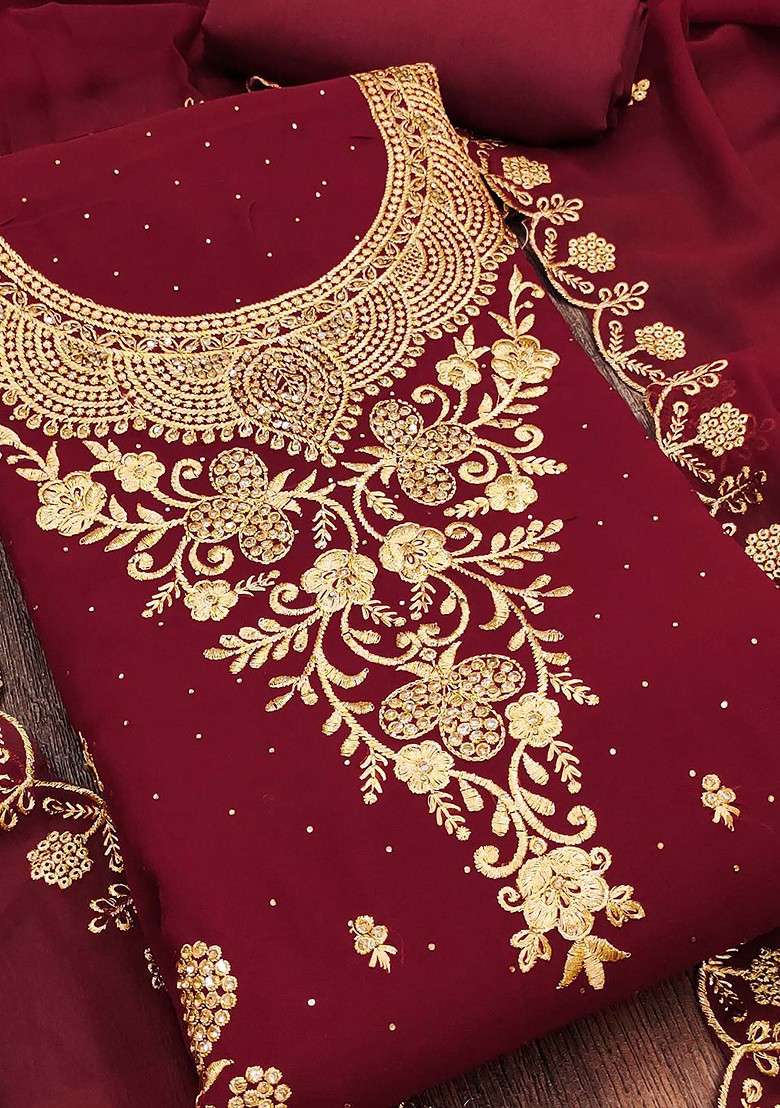 Maroon Embroidered Blended Straight Kurta Set - Indya