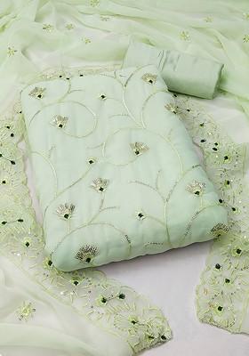 Lime Green Embroidered Poly Blend Kurta Set