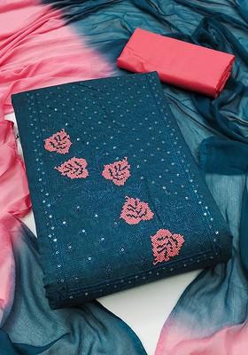 Teal Embellished Poly Blend Kurta Set