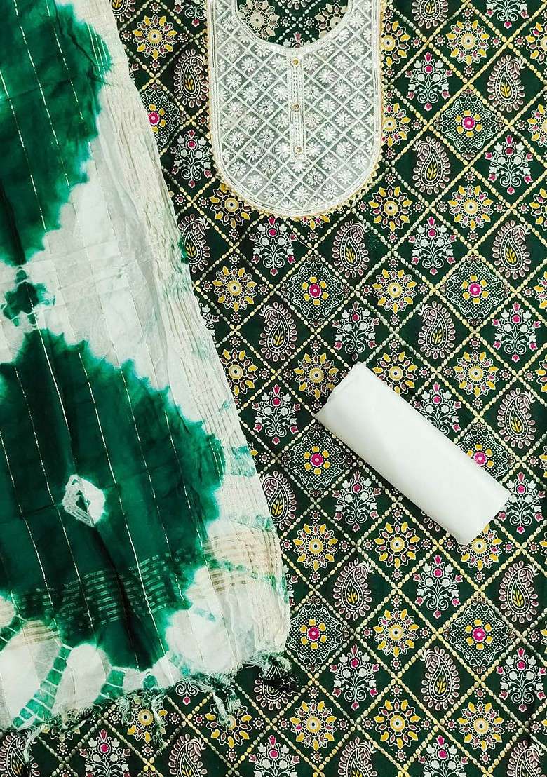 Green Embroidered Blended Straight Kurta Set - Indya