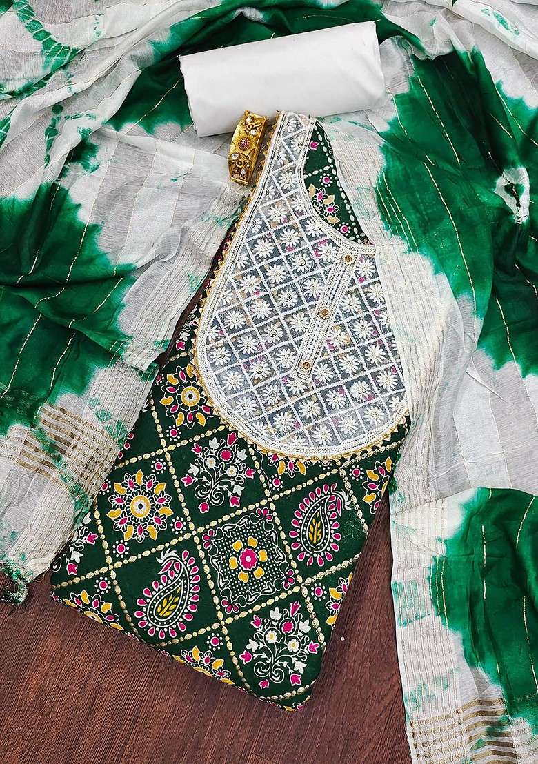 Green Embroidered Blended Straight Kurta Set - Indya