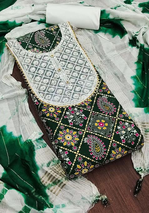 Green Embroidered Poly Blend Kurta Set