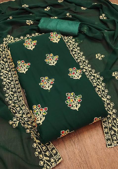 Green Embroidered Poly Blend Kurta Set