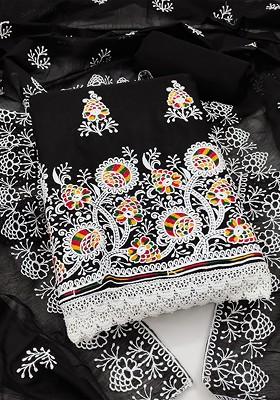 Black Embroidered Poly Blend Kurta Set