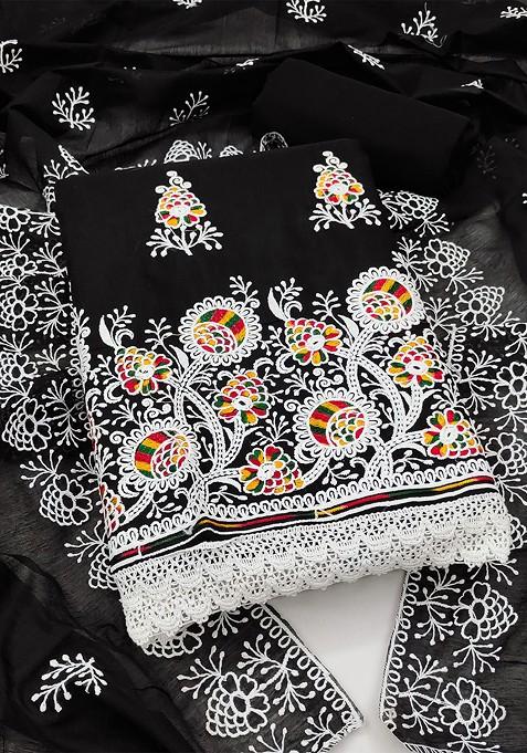 Black Embroidered Poly Blend Kurta Set
