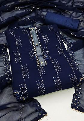 Blue Embroidered Poly Blend Kurta Set