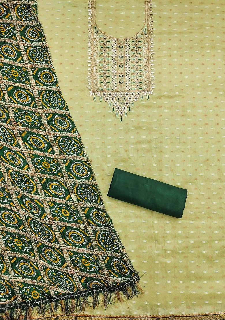 Lime Green Embroidered Poly Straight Kurta Set - Indya