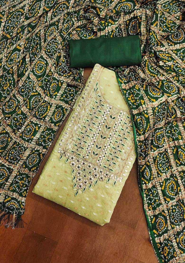 Lime Green Embroidered Poly Straight Kurta Set - Indya