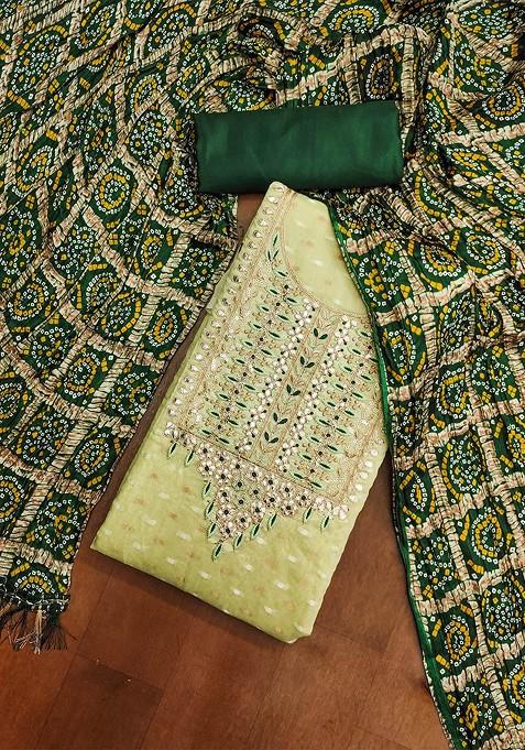Lime Green Embroidered Poly Blend Kurta Set