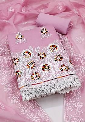 Pink Embroidered Poly Blend Kurta Set