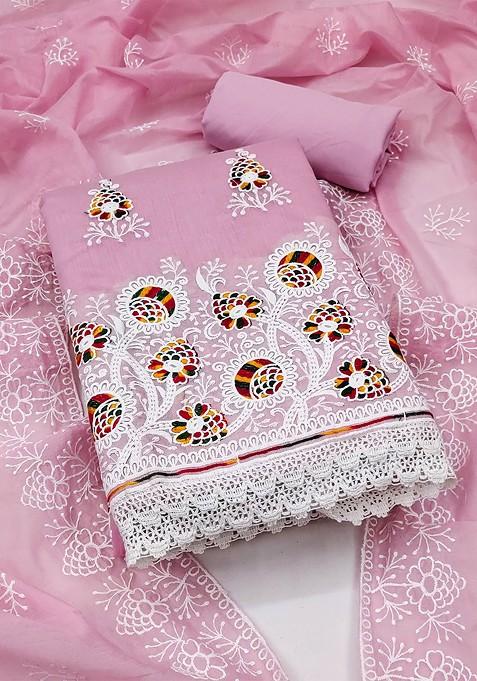 Pink Embroidered Poly Blend Kurta Set