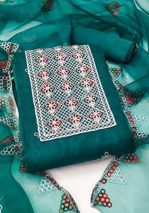 Sea Green Embroidered Organza Kurta Set