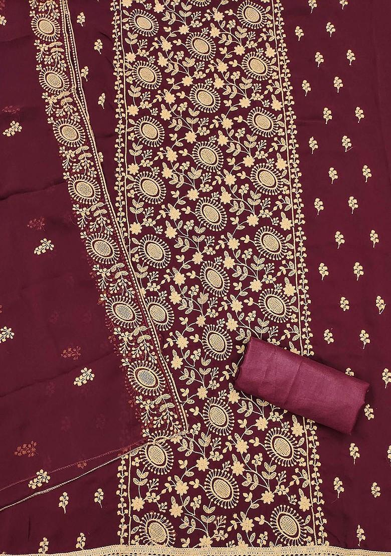 Maroon Embroidered Poly Blend Kurta Set