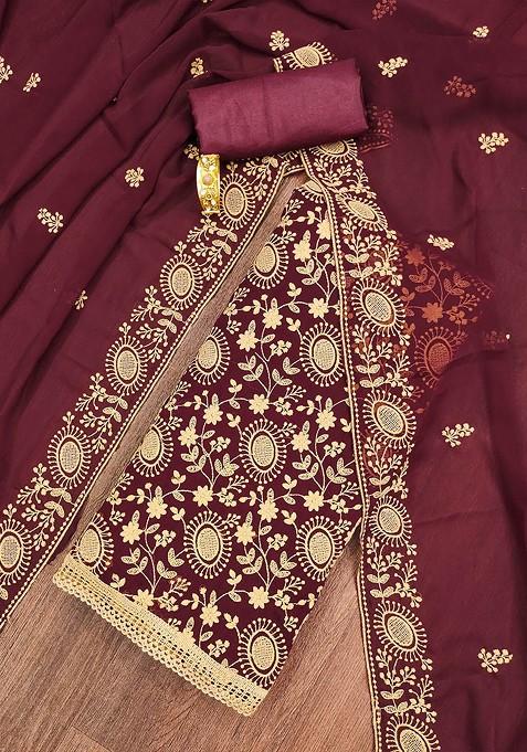 Maroon Embroidered Poly Blend Kurta Set