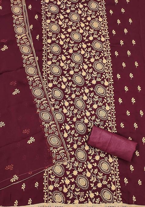 Maroon Embroidered Poly Blend Kurta Set