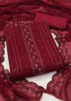 Maroon Embellished Poly Blend Kurta Set