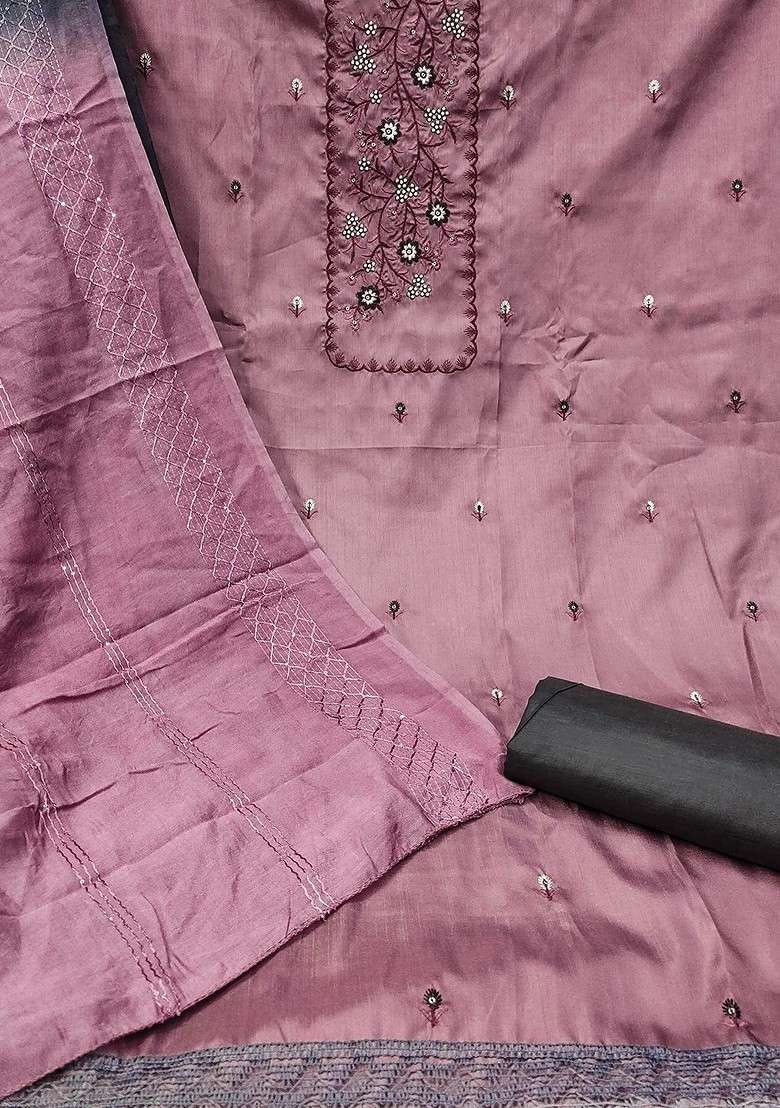 Pink Embroidered Blended Straight Kurta Set - Indya