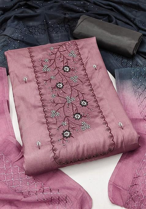 Pink Embroidered Poly Blend Kurta Set