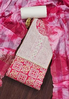 Pink Embroidered Poly Blend Kurta Set