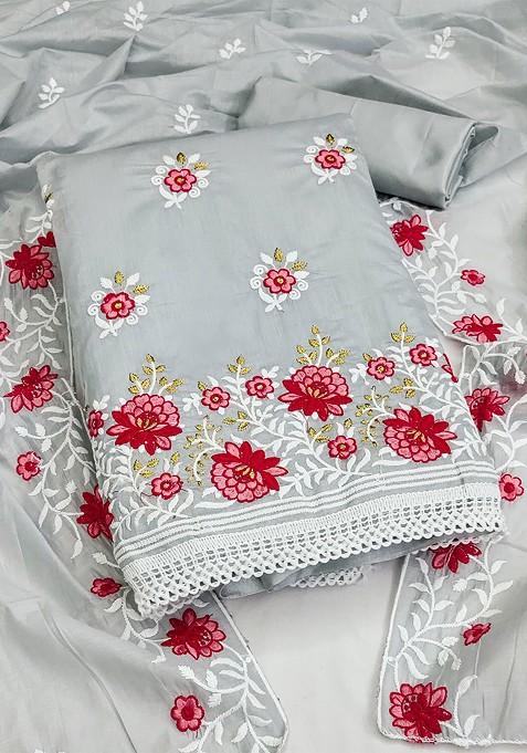 Grey Embroidered Poly Blend Kurta Set