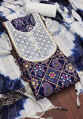 Blue Embroidered Poly Blend Kurta Set