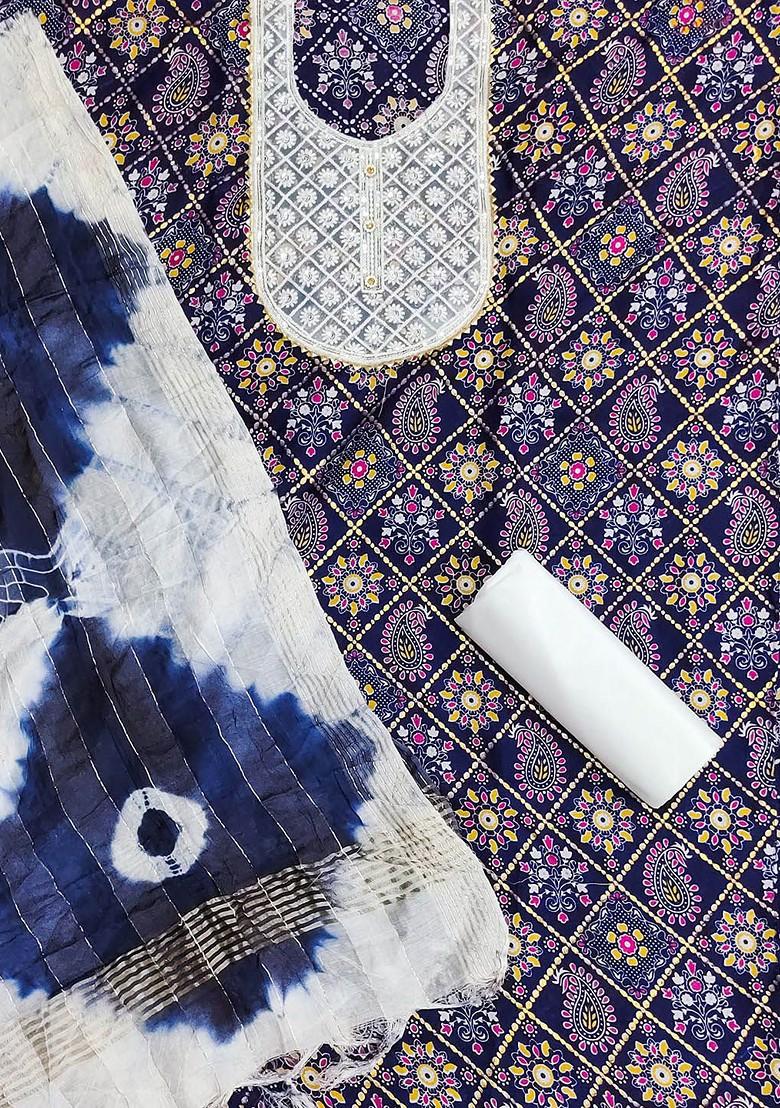 Blue Embroidered Poly Blend Kurta Set - Indya