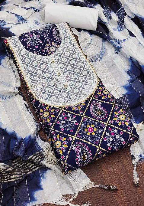 Blue Embroidered Poly Blend Kurta Set