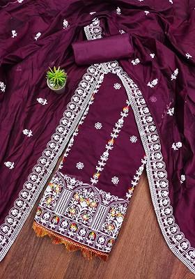 Purple Embroidered Poly Blend Kurta Set