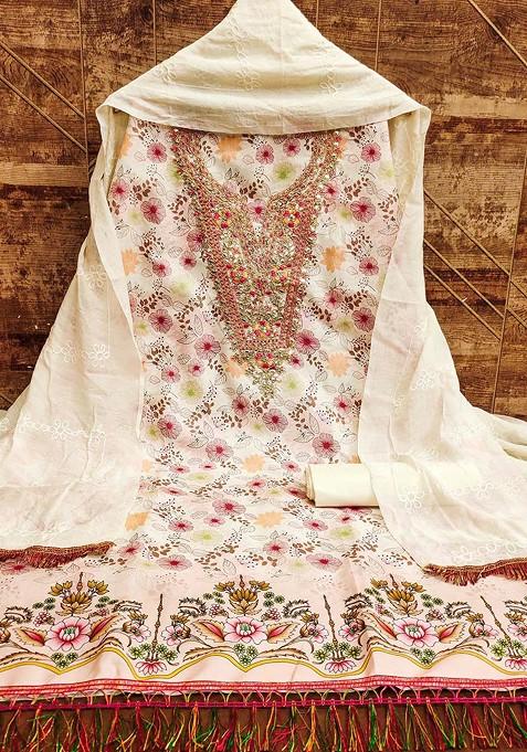 Beige Embroidered Blended Pakistani Suit Set