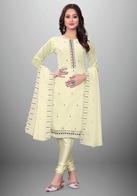 Yellow Embroidered Poly Blend Kurta Set